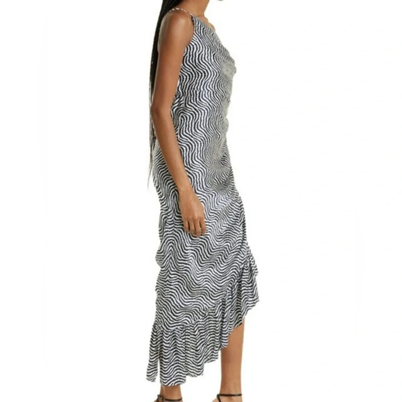 NWOT Cinq A Sept Silk Christel Ruched One Shoulder Silk Dress in White and Navy - Picture 3 of 9